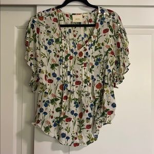 Anthropologie Maeve Floral Flutter-Sleeve Top